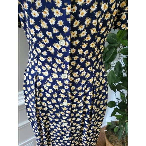 Vintage Perceptions Blue Floral Square Neck Short Sleeve Long Maxi Dress Size 6 - Picture 3 of 10